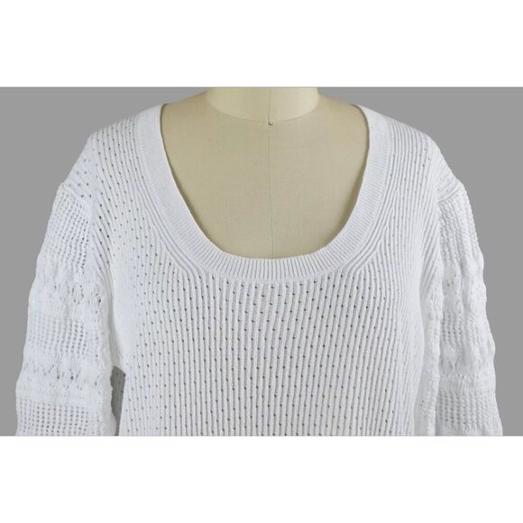 ELIE TAHARI NOVELTY STITCH WHITE COTTON SWEATER - Picture 2 of 10